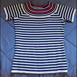 Striped short sleeve sweater